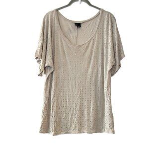 Bebe‎ 2b Y2K Embellished Rhinestone Bling Beige Stretch T-Shirt Top Size M